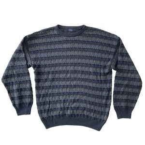 Vintage 90s Chunky Striped Fisherman Sweater Blue Textured Grandpa Core XL